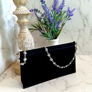 Black Satin Rhinestone Clutch Evening Bag